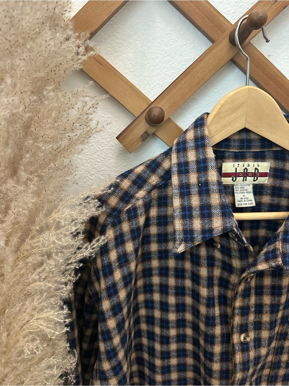 Vintage Studio JAB Blue and Brown Plaid Button-Down Shirt